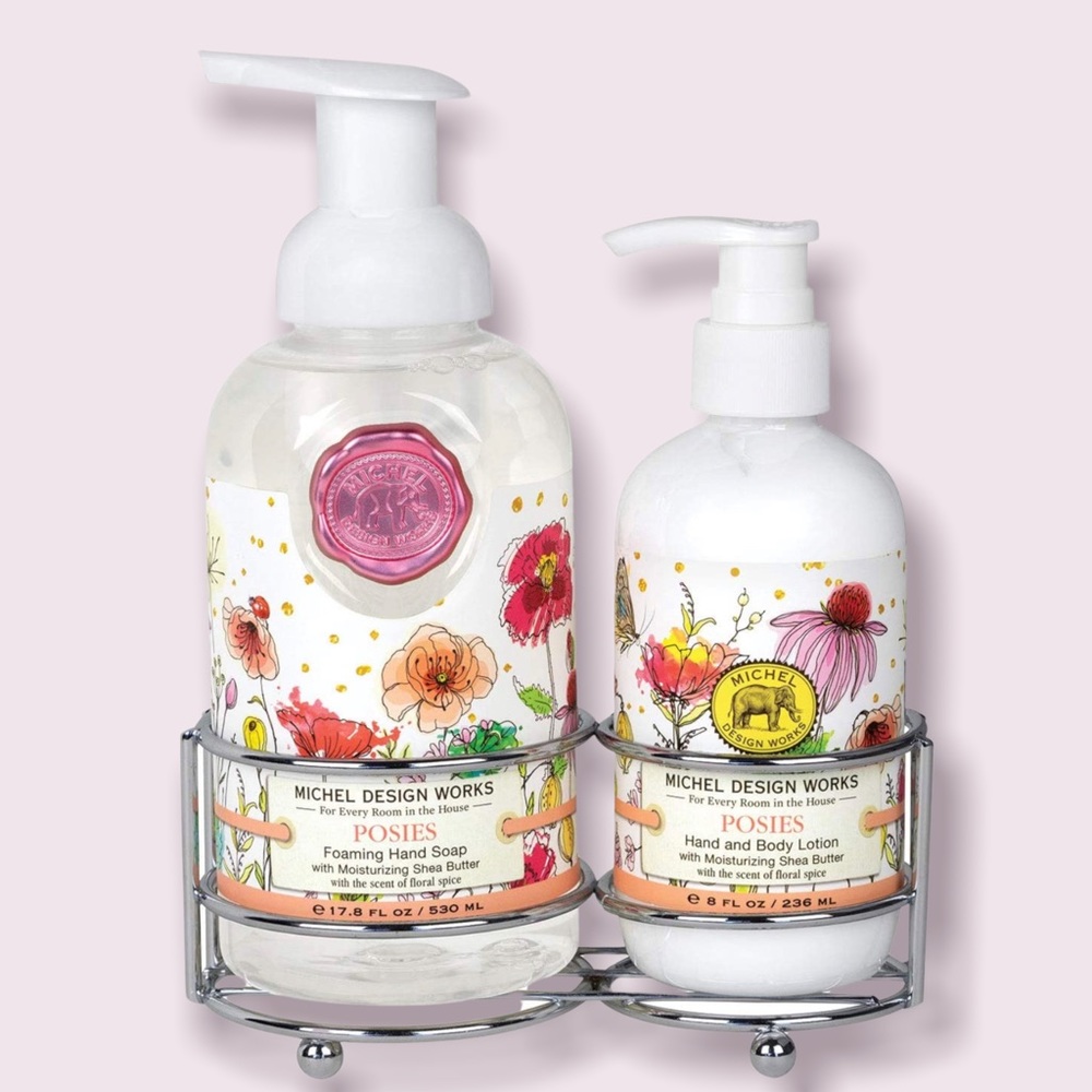 MICHEL DESIGN WORKS Foaming Hand Soap and Lotion Caddy Gift Set, Posies